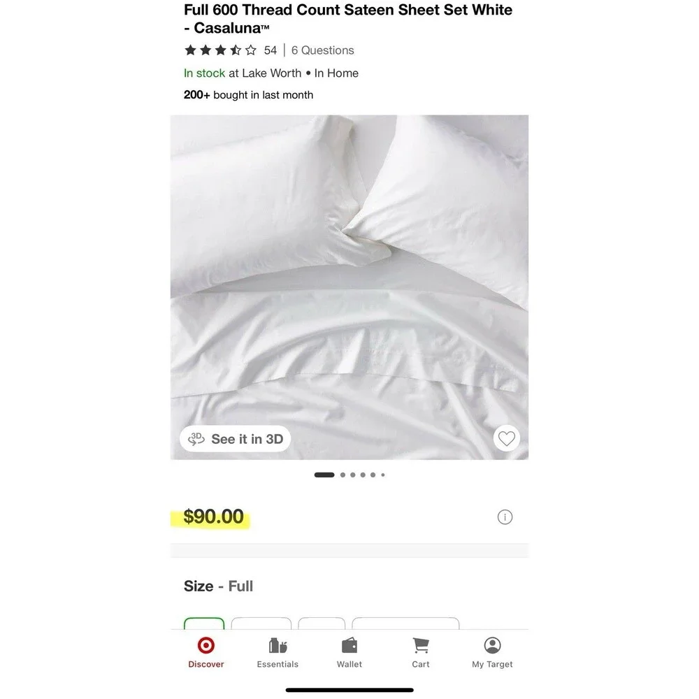 Full 600 Thread Count Sateen Sheet Set White - Casaluna NEW